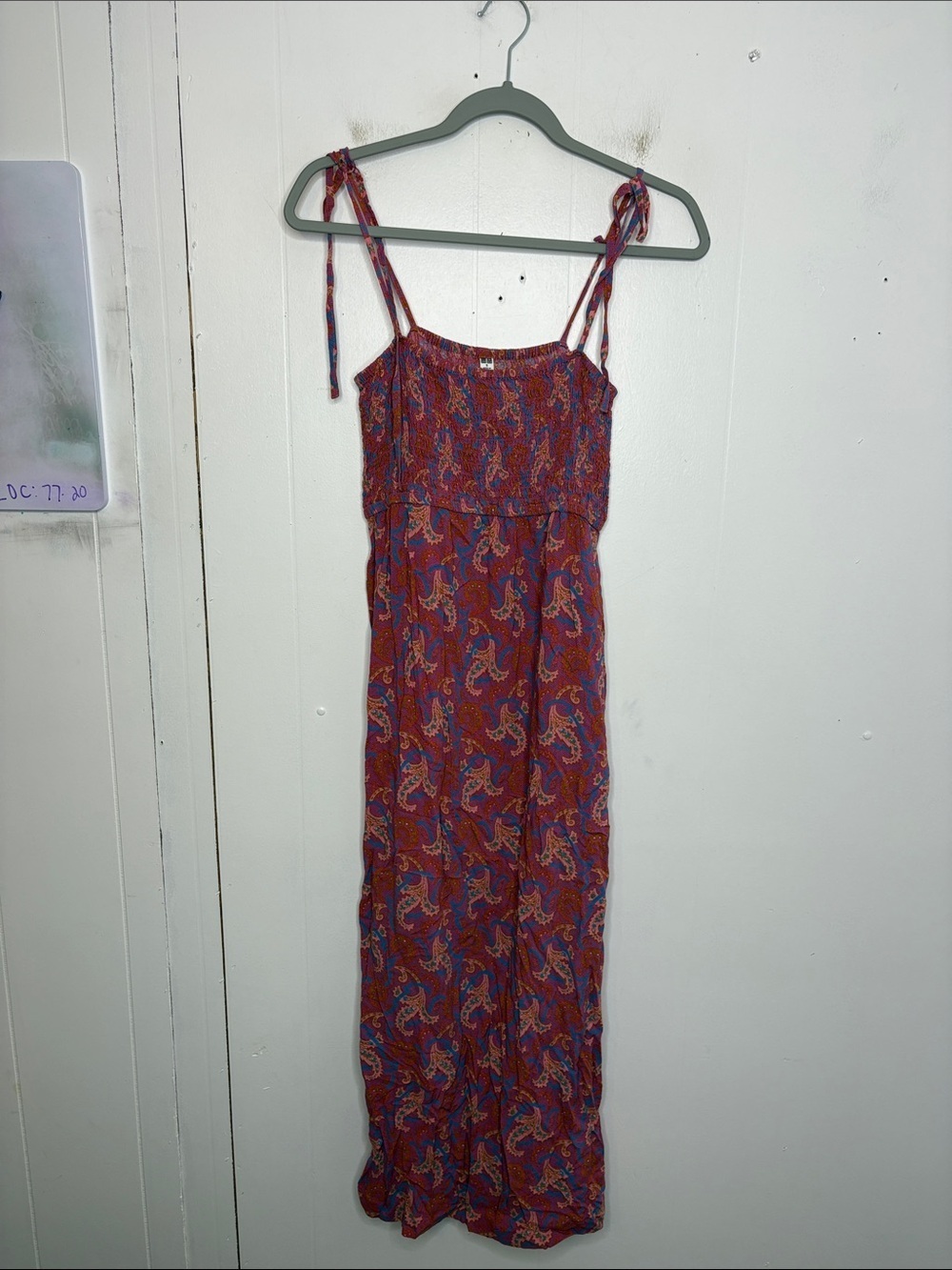 Uniqlo Dress Womens Small Paisley Smocked Body Midi Sun Summer Tie Straps